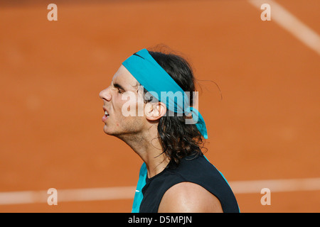 Rafa Nadal gestures during a tournament match in the Spanish island of Mallorca, Spain Stock Photo