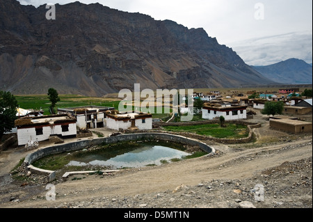 village in himalayas mountain with lake Stock Photo