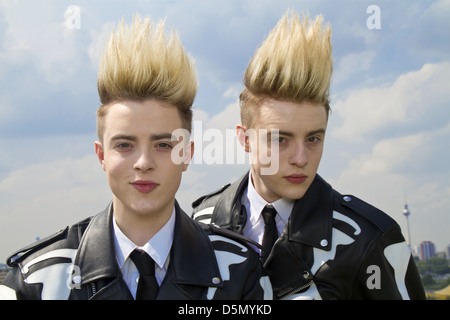 John Grimes and Edward Grimes from Jedward on the roof top of the Universal Music building. Berlin, Germany - Stock Photo