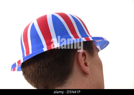 dressing up in a plastic united kingdom flag hat Stock Photo