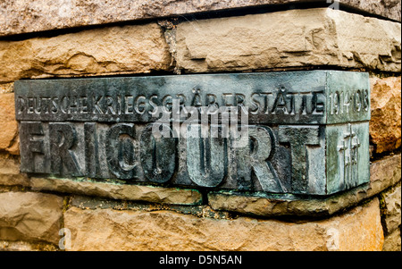 Gate sign at German World War One Cemetery, Fricourt;  on The Somme Battlefield, France Stock Photo
