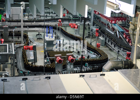 Bottles on conveyor, Krusovice Brewery, Czech Republic - Mar 2011 Stock Photo