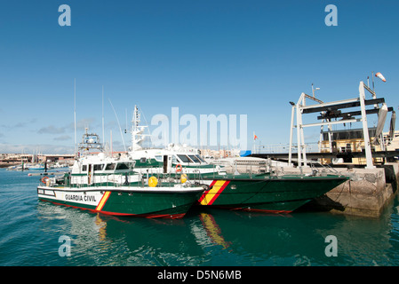 Guardia Civil patrol boats moored in harbour, Fuerteventura Stock Photo