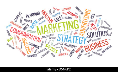 Marketing business strategy word cloud vector illustration. Isolated on white background Stock Photo