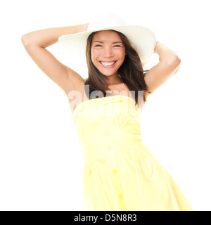 https://l450v.alamy.com/450v/d5n8r3/portrait-of-beautiful-cheerful-young-mixed-race-woman-in-yellow-dress-and-summer-hat-isolated-on-white-background-d5n8r3.jpg