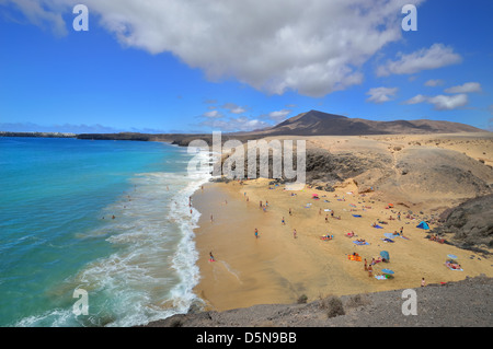 Famous beach on Canary Islands - Lanzarote, Spain. Papagayo Beaches - Playas del Papagayo (Playa de la Cera & del Pozo). Stock Photo