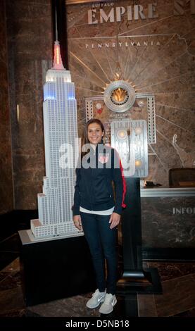 New York, USA. 5th April 2013. Current Women's National Team Midfielder CARLI LLOYD as U.S. Soccer current and former players and coaches light and tour the Empire State Building to commemorate the 100th anniversary of the U.S. Soccer Federation, Friday, April 5, 2013. (Credit Image: Credit:  Bryan Smith/ZUMAPRESS.com/Alamy Live News) Stock Photo