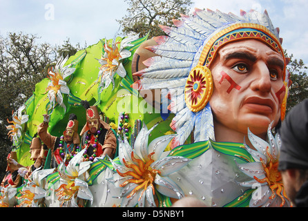 American Indian float in the Rex parade, Mardi Gras day, New Orleans. Stock Photo