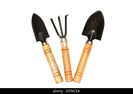 Gardening tools on white background Stock Photo