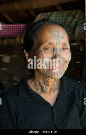 Chin woman with facial tattoos Stock Photo
