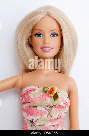 Close up of Barbie doll wearing a pink dress. Stock Photo