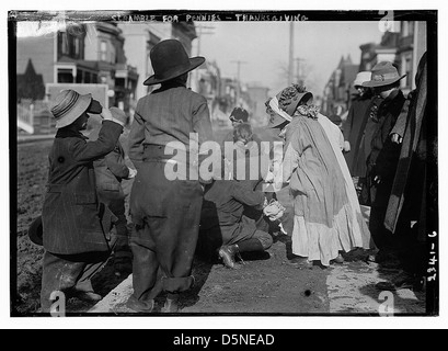 Scramble for pennies, Thanksgiving (LOC) Stock Photo