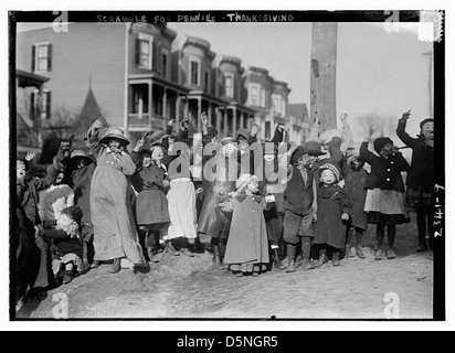 Scramble for pennies - Thanksgiving (LOC) Stock Photo