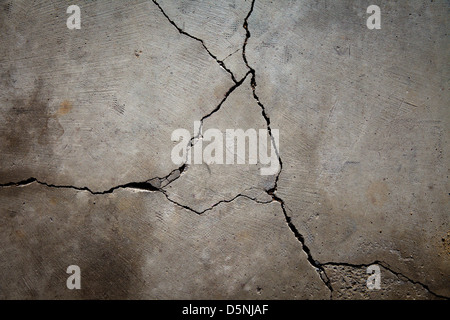 Cracks on an old, grey cement floor Stock Photo