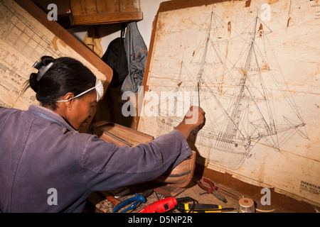 Madagascar, Antananarivo, Crafts, Le Village model boat workshop, measuring plan Stock Photo