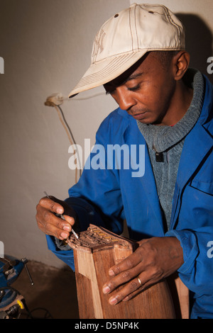 Madagascar, Antananarivo, Crafts, Le Village model boat making workshop, craftsman Stock Photo