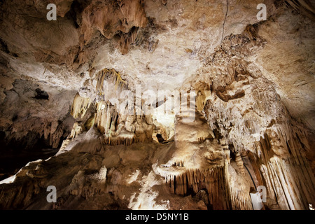 Rock formations in the Nerja Caves (Spanish: Cuevas de Nerja) in Spain, Andalusia region, Malaga province. Stock Photo