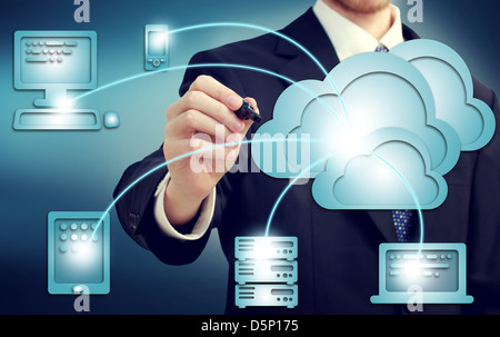 Businessman drawing cloud computing, technology connectivity concept Stock Photo