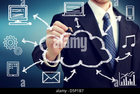 Businessman with cloud computing and connectivity concept Stock Photo