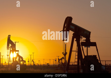 Oil pumps at sunset in California Stock Photo