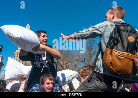 New York, NY, USA.  6th April 2013 International Pillow Fight Day in Washington Square Park. Stock Photo