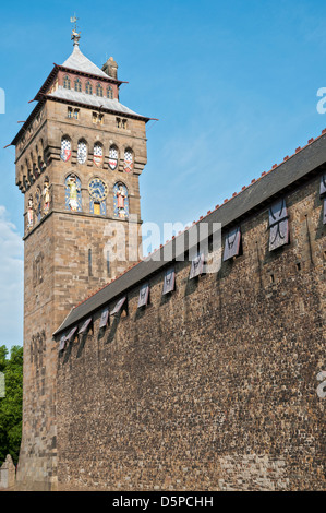 Wales, Cardiff Castle, clock tower Stock Photo