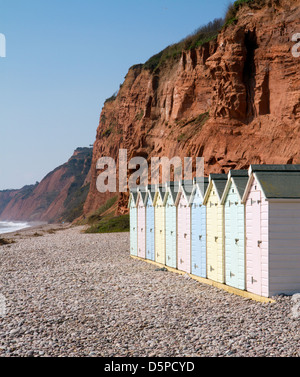 English beach huts Budleigh Salterton Devon England UK Stock Photo