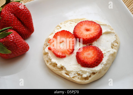 Cream Cheese with Sliced Strawberries Stock Photo