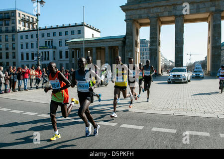 Berlin, Germany. 7th April, 2013. Berlin Half Marathon 2013 with victory in the Men's race going to Kenyan Jacob Kendagor 59:11 minutes in 1st, and 2nd to Silas Kipruto with 59:31 minutes and 3rd to Victor Kipchirchir with 59:39 minutes. The women's race went to Kenya, with Helah Kiprop winning (1:07:54), 2nd Philes Ongori (1:08:01) and 3rd Mai Ito (1:10:00) from Japan. Credit: © Gonçalo Silva/Alamy Line News. Stock Photo