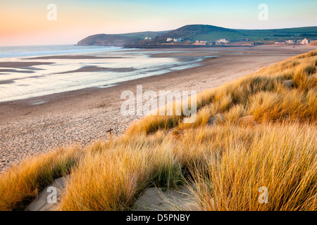 Sunset on the beautiful beach at Croyde on the North Devon Coast England UK Stock Photo