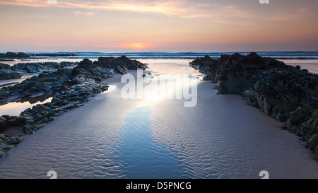 Sunset on the beautiful beach at Croyde on the North Devon Coast England UK Stock Photo