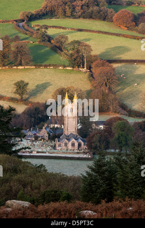 Widecombe-in-the-Moor church at sunrise Stock Photo
