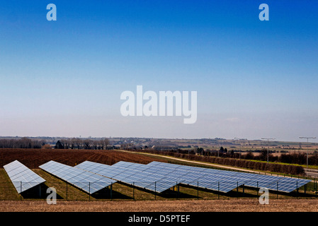 Solar panel field on a Farm in East Kent United Kingdom Stock Photo