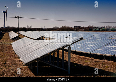 Solar panel field on a Farm in East Kent United Kingdom Stock Photo