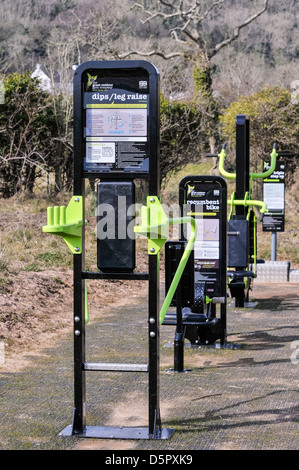 Outdoor gym beside a path in a new park. Stock Photo