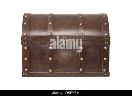 Old Treasure chest isolated on white background Stock Photo