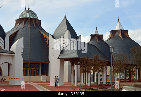 Bath and Spa Hagymatikum in Mako Hungary projected by famous Hungarian achitect Imre Makovecz Stock Photo