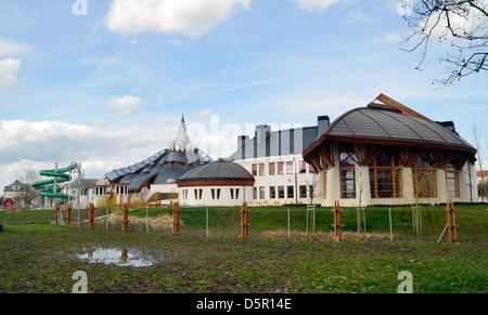 Bath and Wellness Hagymatikum in Mako Hungary projected by famous Hungarian achitect Imre Makovecz Stock Photo