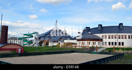 Bath and Wellness Hagymatikum in Mako Hungary projected by famous Hungarian achitect Imre Makovecz Stock Photo