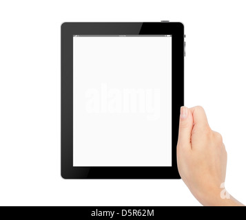 female hands holding a tablet touch computer gadget with isolated screen Stock Photo