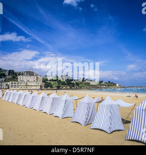 'Grande Plage' beach tents 'Saint-Cast-le-Guildo' Brittany France Europe Stock Photo