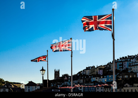 Union jack flags flying in Devon Stock Photo