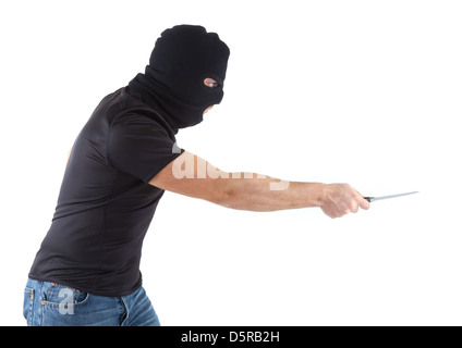 Man in a mask with a knife on a white background Stock Photo