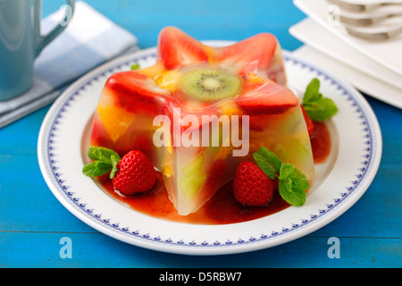 Fruit jell-o with orange blossom flavour.  Recipe available. Stock Photo