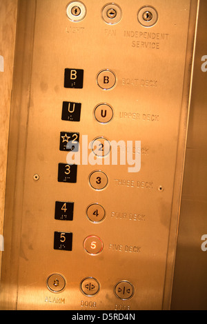 Elevator buttons. Lift on Cruise ship. Stock Photo