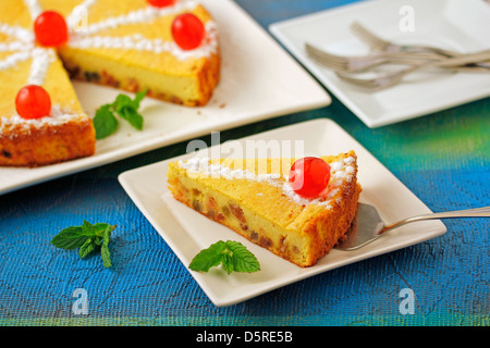 Pudding of bread and candied fruits. Recipe available. Stock Photo
