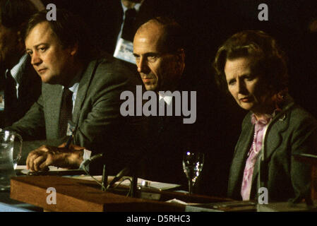 ARCHIVE PIC: Prime Minister Margaret Thatcher with (on her right) Norman Tebbit, Ken Clarke at Conservative Party Conference 1985. Credit: Brian Harris/Alamy Live News Stock Photo