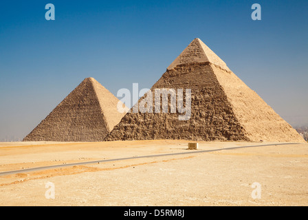 The Great Pyramid complex of Giza (Pyramid of Khufu and Pyramid of Khafre) in Egypt Stock Photo