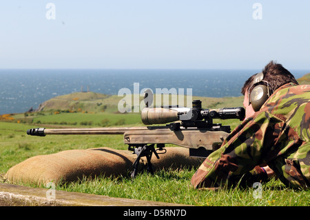 British Sniper with AI L115A3 sniper rifle, Stock Photo