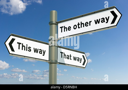 This way, That way, The other way, decision making, life choices concept sign post - change concept Stock Photo